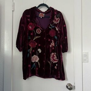 Johnny Was Floral Embroidered Velvet Top